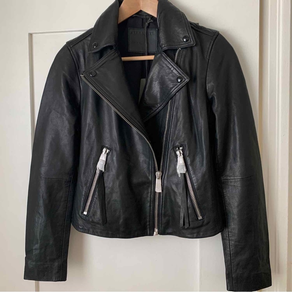 AllSaints Dalby Black Leather Biker Jacket - Picture 6 of 8
